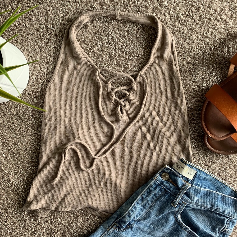 Tan Cropped Halter Top Size S